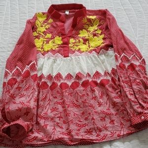 Red and yellow short flowy tunic